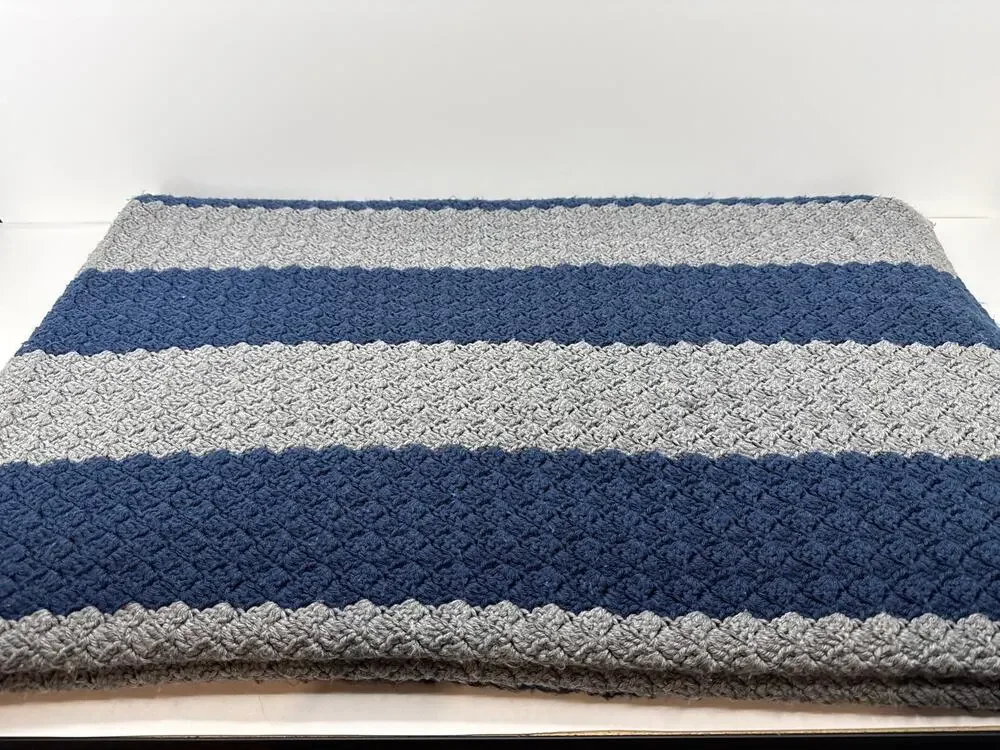 Handmade Crochet Blanket - Heavy Weight - Blue & Silver